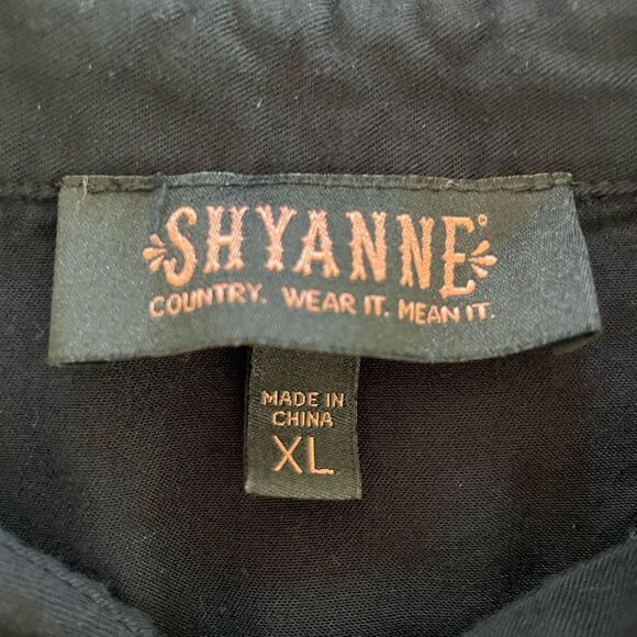 Shyanne Cold Shoulder Western Snap Front Cowgirl Shirt Black Red Lace Embroidere - Picture 8 of 9